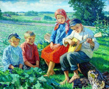 ニコライ・ペトロヴィッチ・ボグダノフ・ベルスキー Painting - バラライカ ニコライ・ボグダノフ・ベルスキーとの小さなコンサート